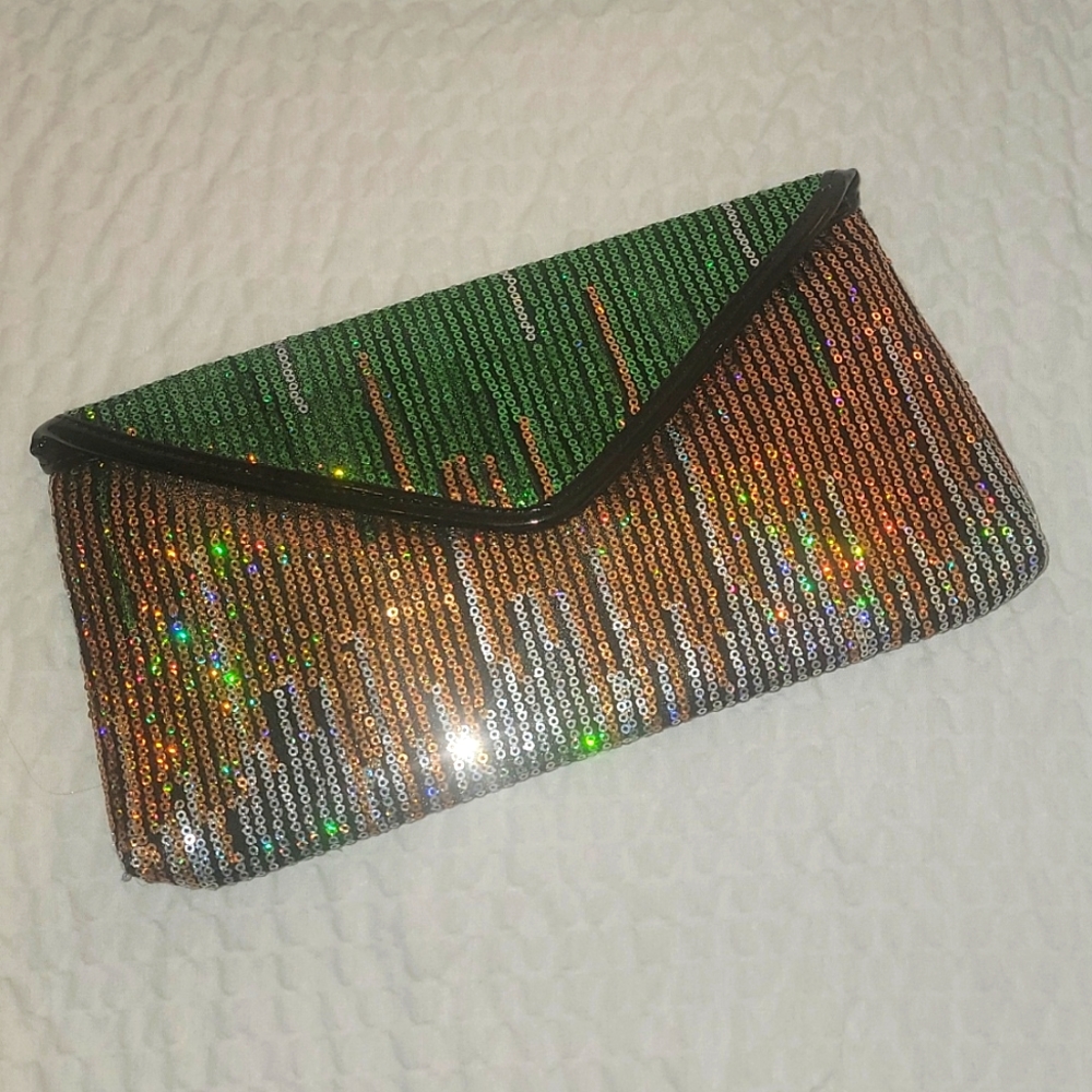 Vintage Green and Gold Sequin Envelope Clutch